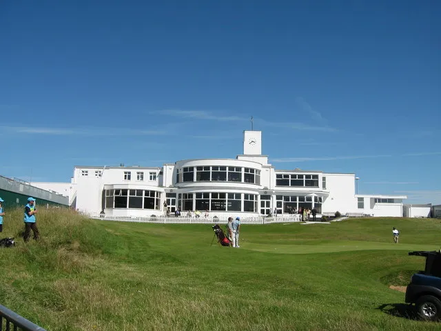 The clubhouse and 18th green at Royal Birkdale