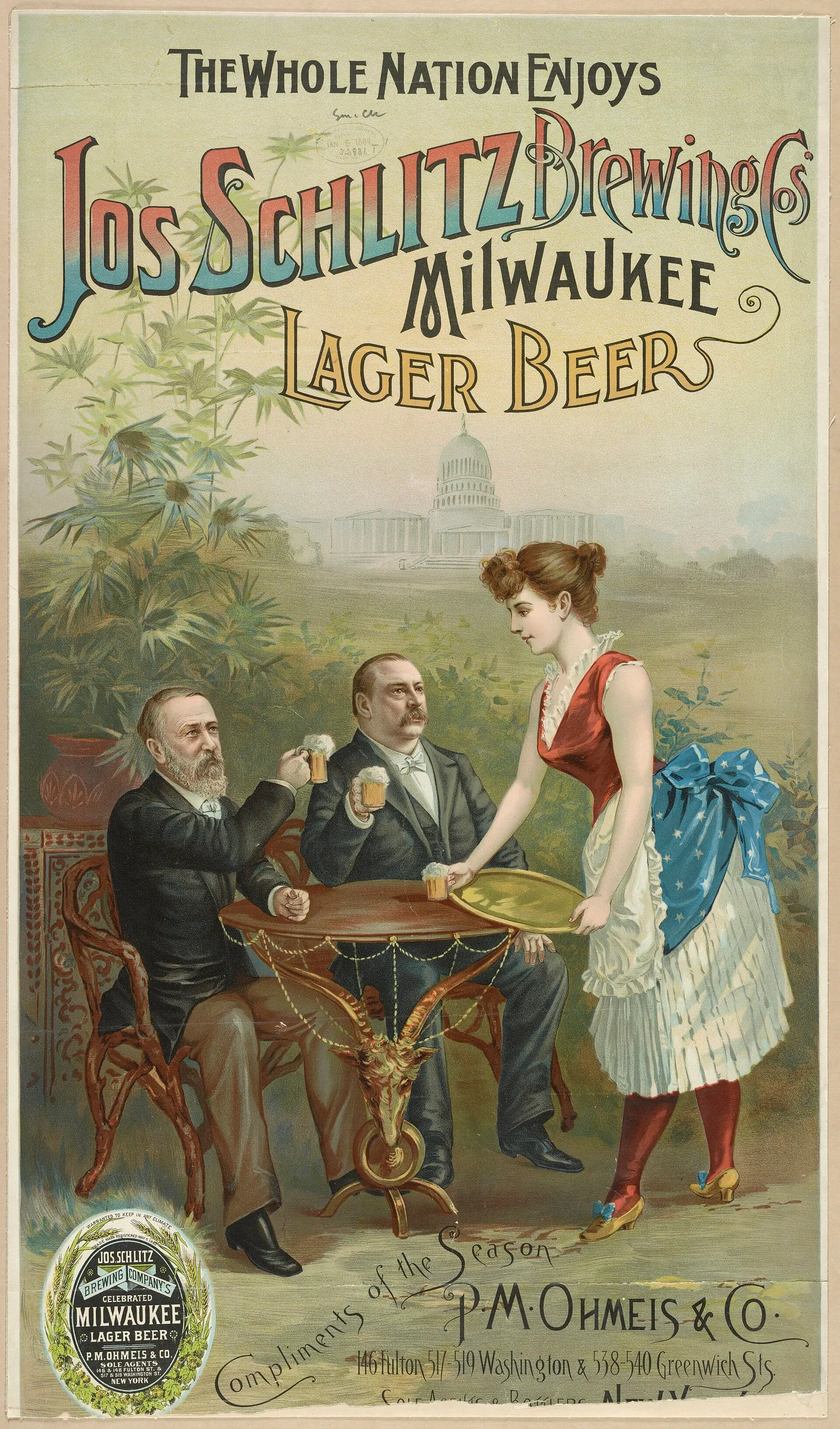 A vintage advertisement for Jos. Schlitz Brewing Co.'s Milwaukee lager beer