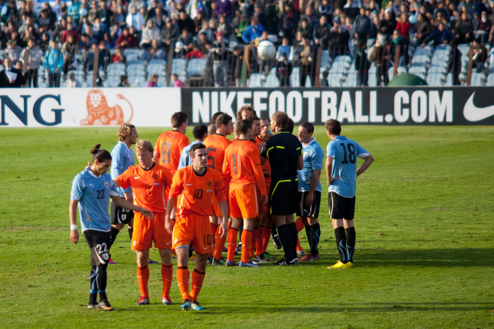 The Uruguay national football team in a match