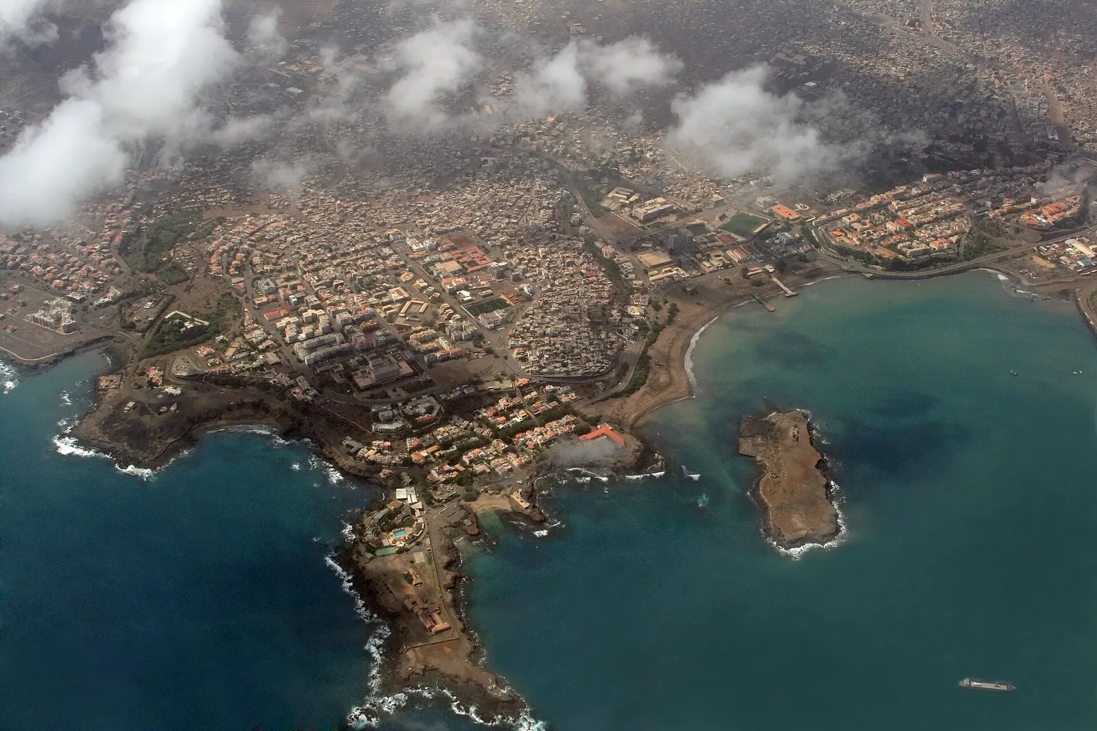 An aerial view of Praia, the capital of Cape Verde
