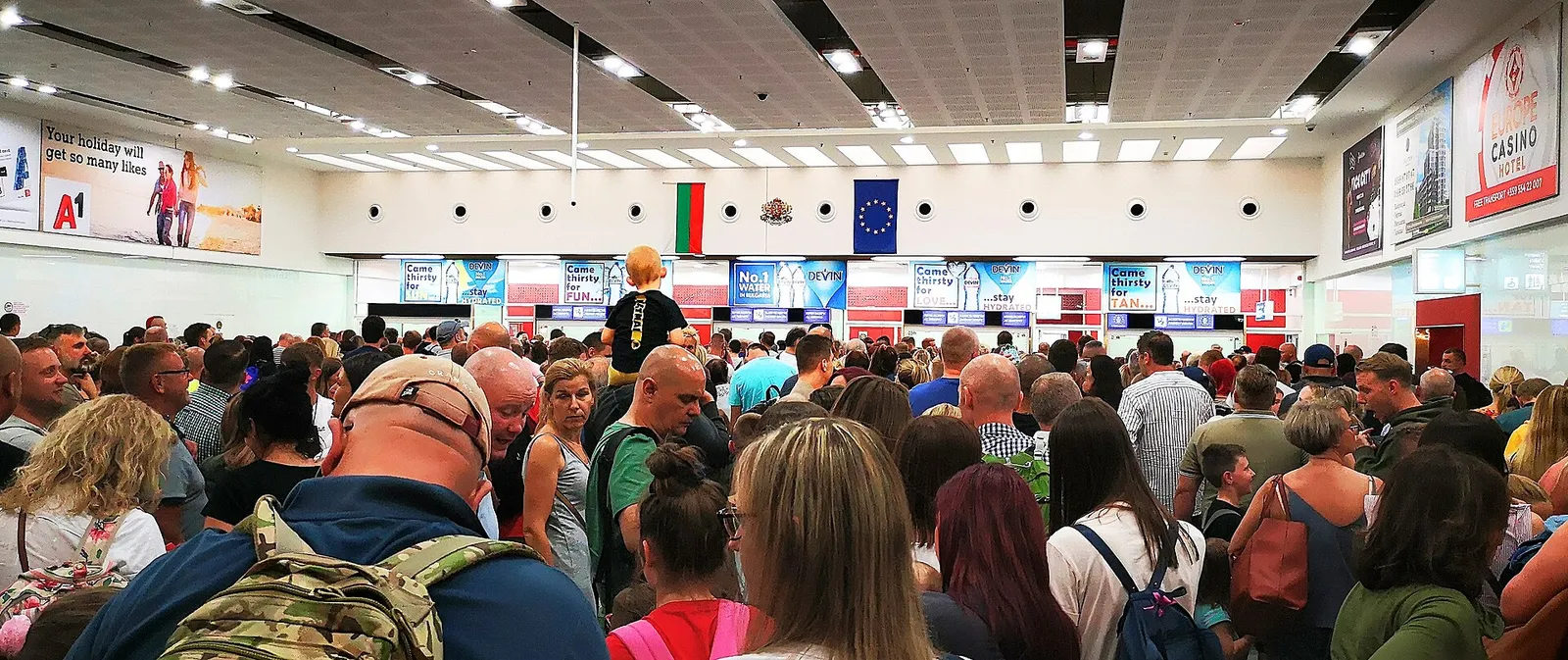 Passport control at an airport in Europe
