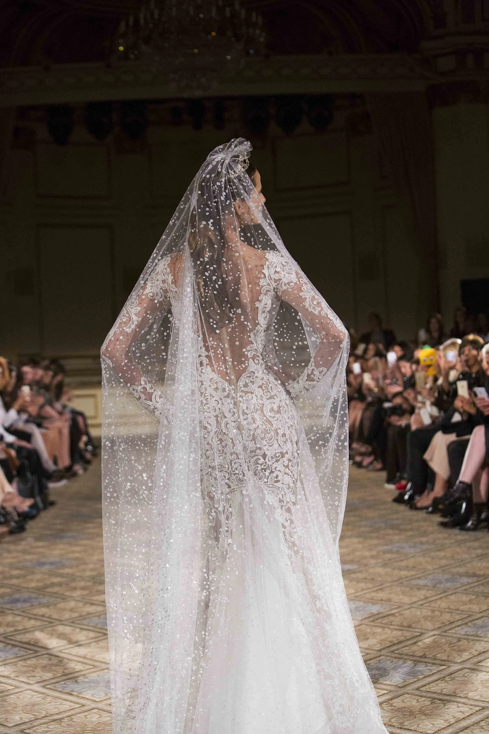 A model in an elaborate gown on a fashion-show runway (file image)