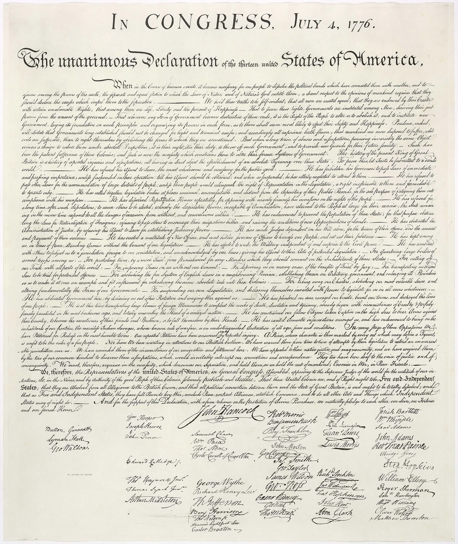The United States Declaration of Independence (engraved facsimile of the 1776 document)