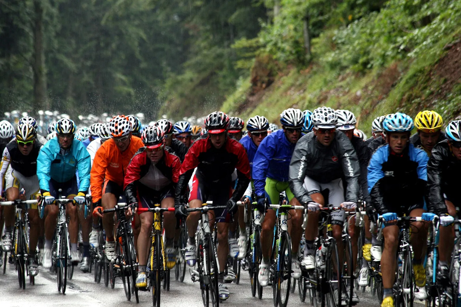 The Tour de France peloton on the road
