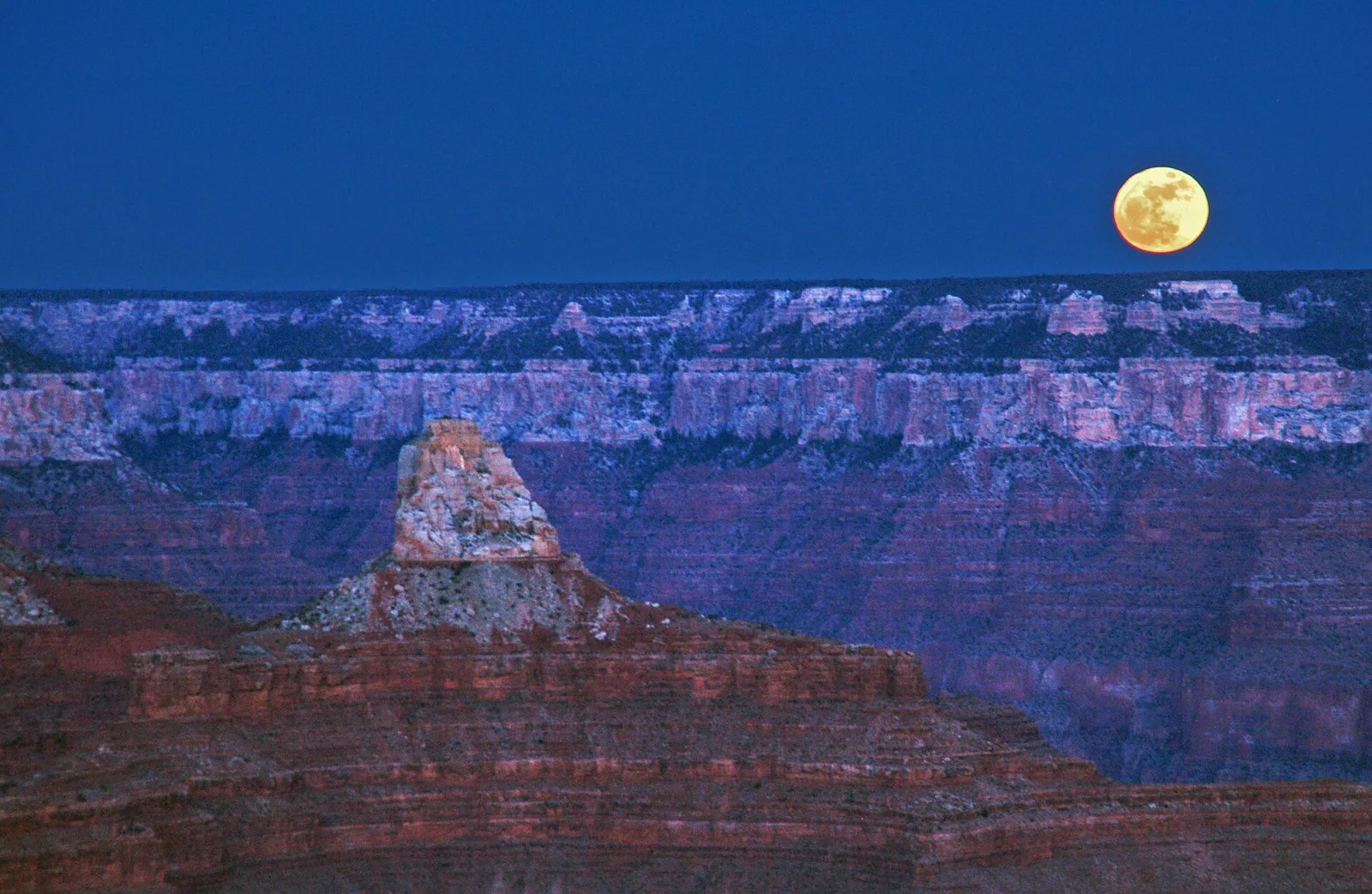 A full moon rising over a landscape