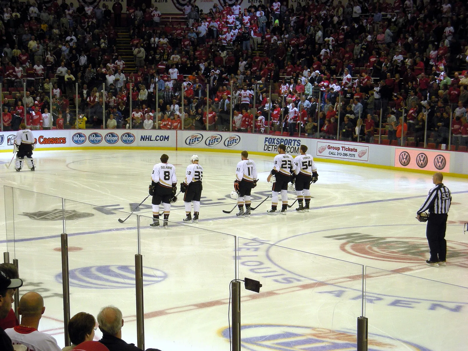 An Anaheim Ducks NHL game in progress on the ice