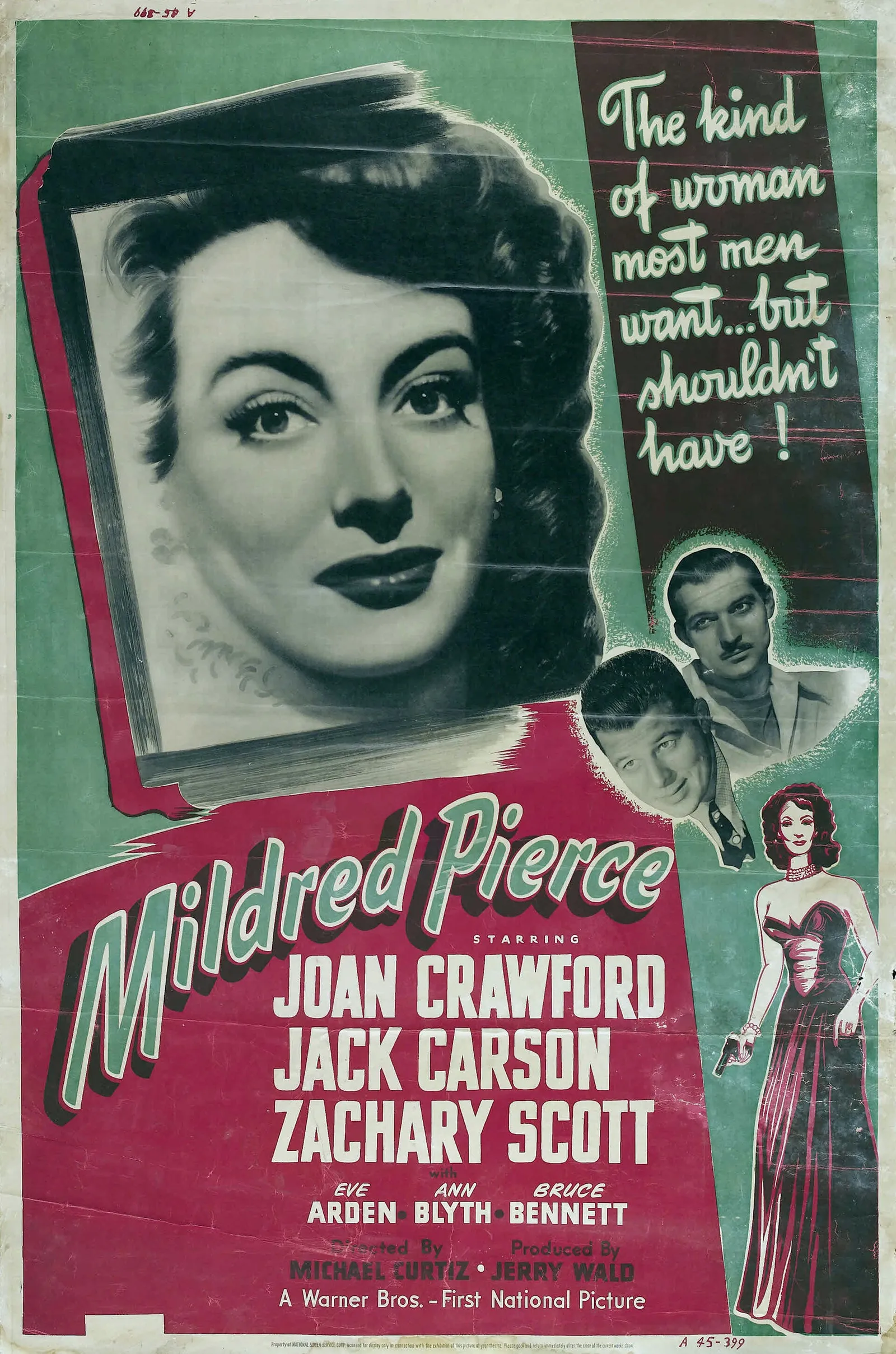 The original poster for the 1945 film Mildred Pierce, billing Ann Blyth, for which she earned an Oscar nomination