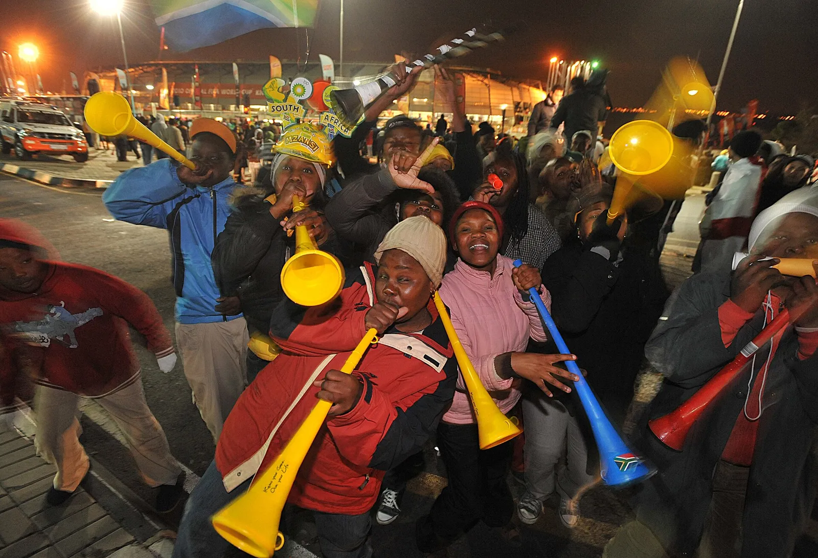 Football fans outside a stadium during a FIFA World Cup