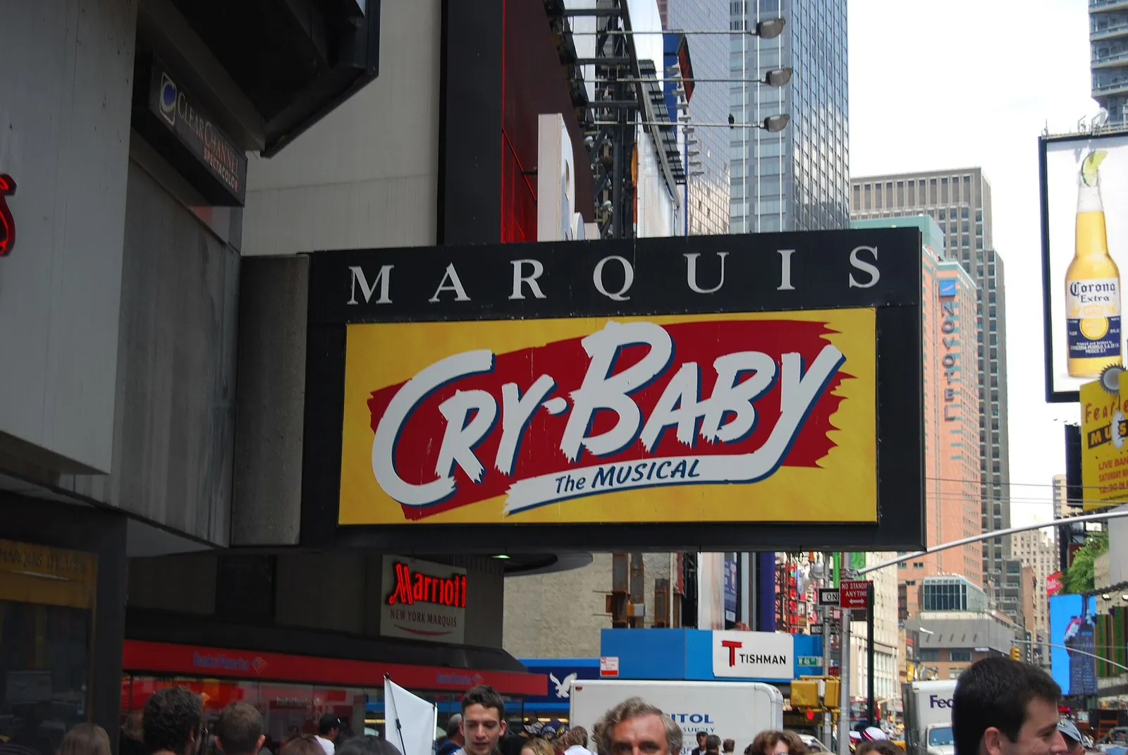 Theatre marquees along Broadway in New York's theatre district