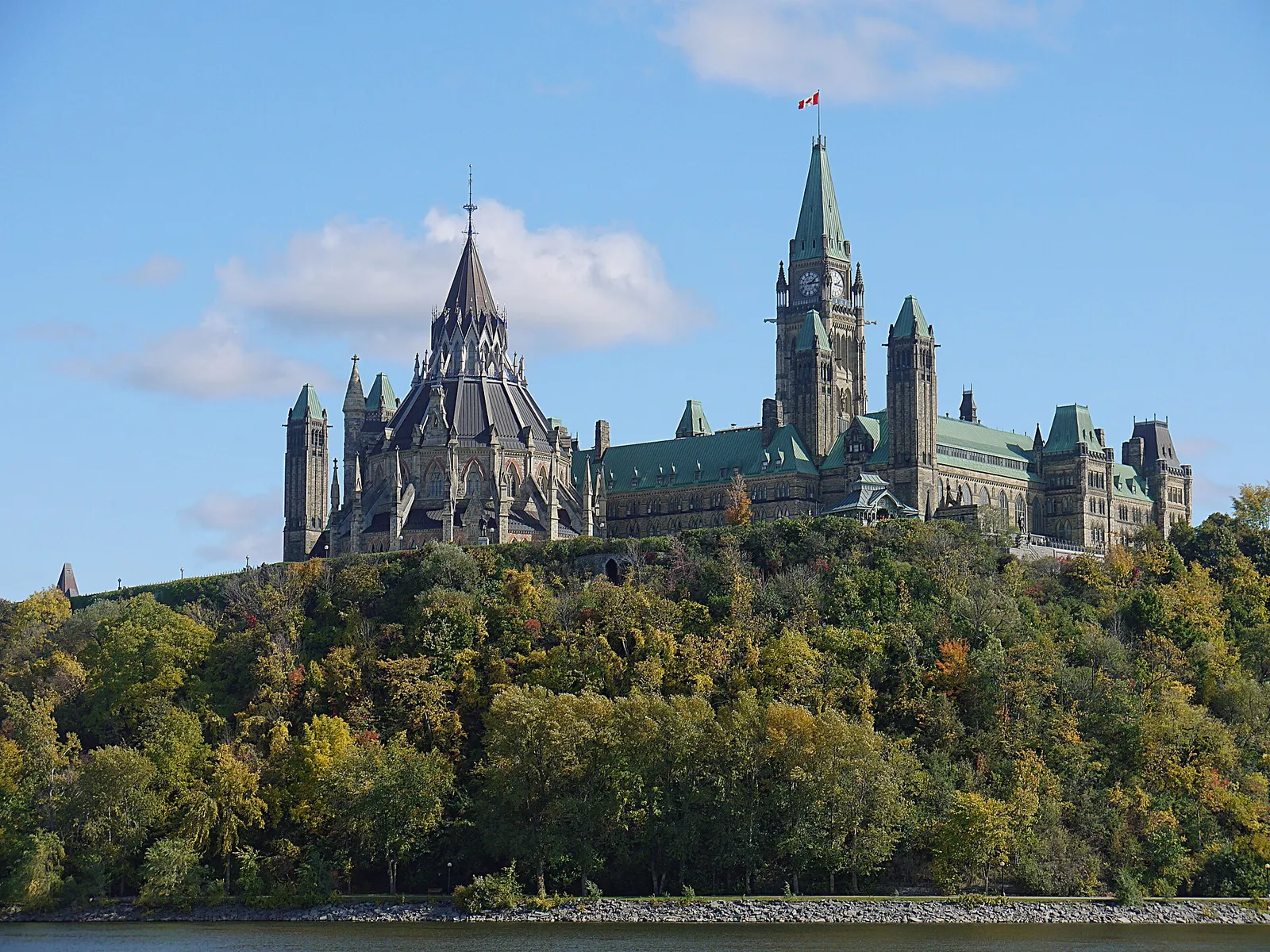 Parliament Hill in Ottawa, seen from the Ottawa River