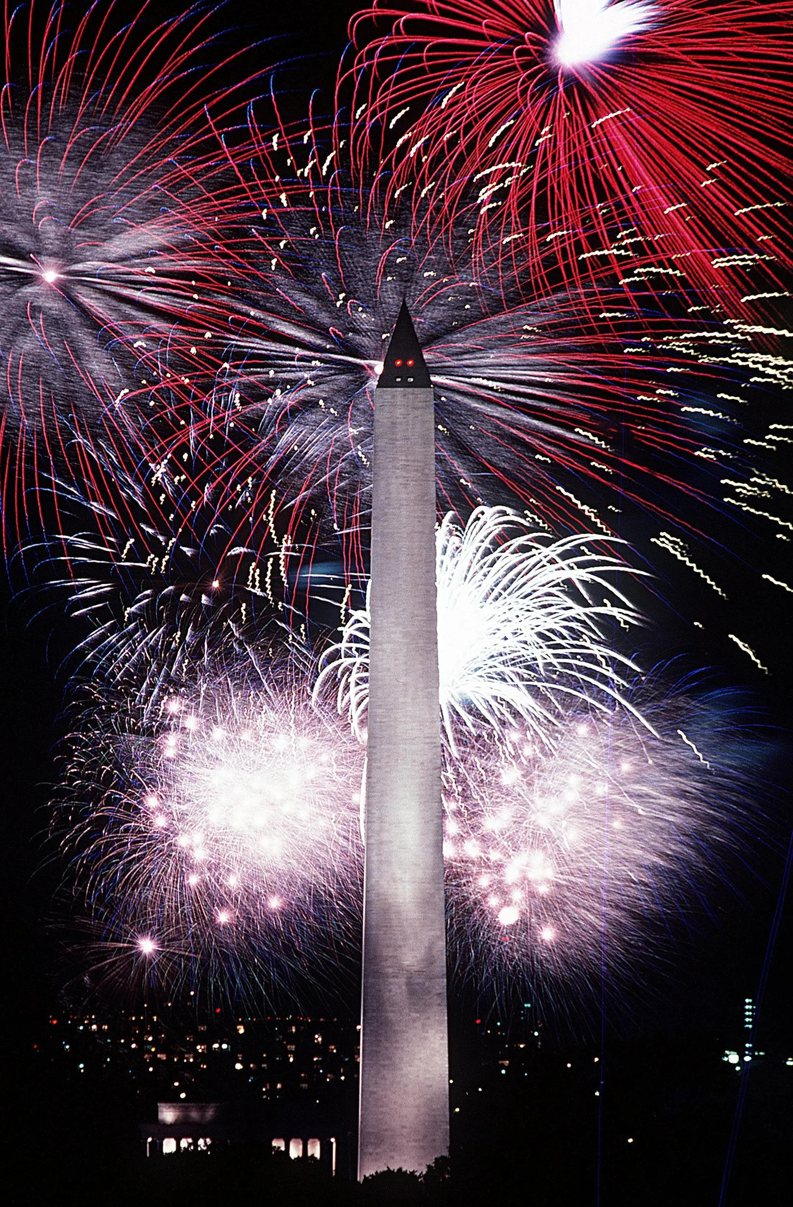 Fourth of July fireworks behind the Washington Monument (file image)