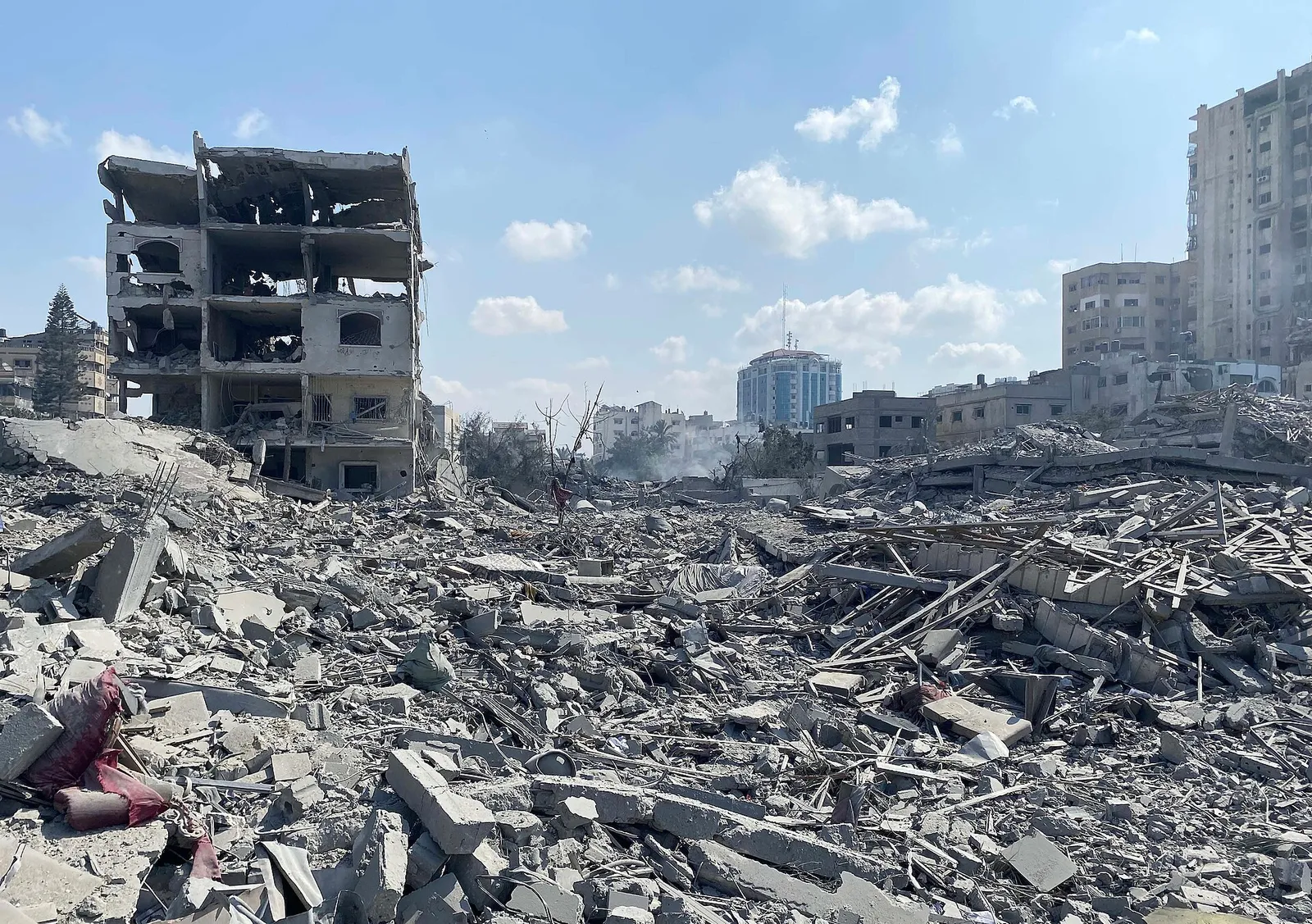 Damaged buildings in the Gaza Strip, photographed in October 2023