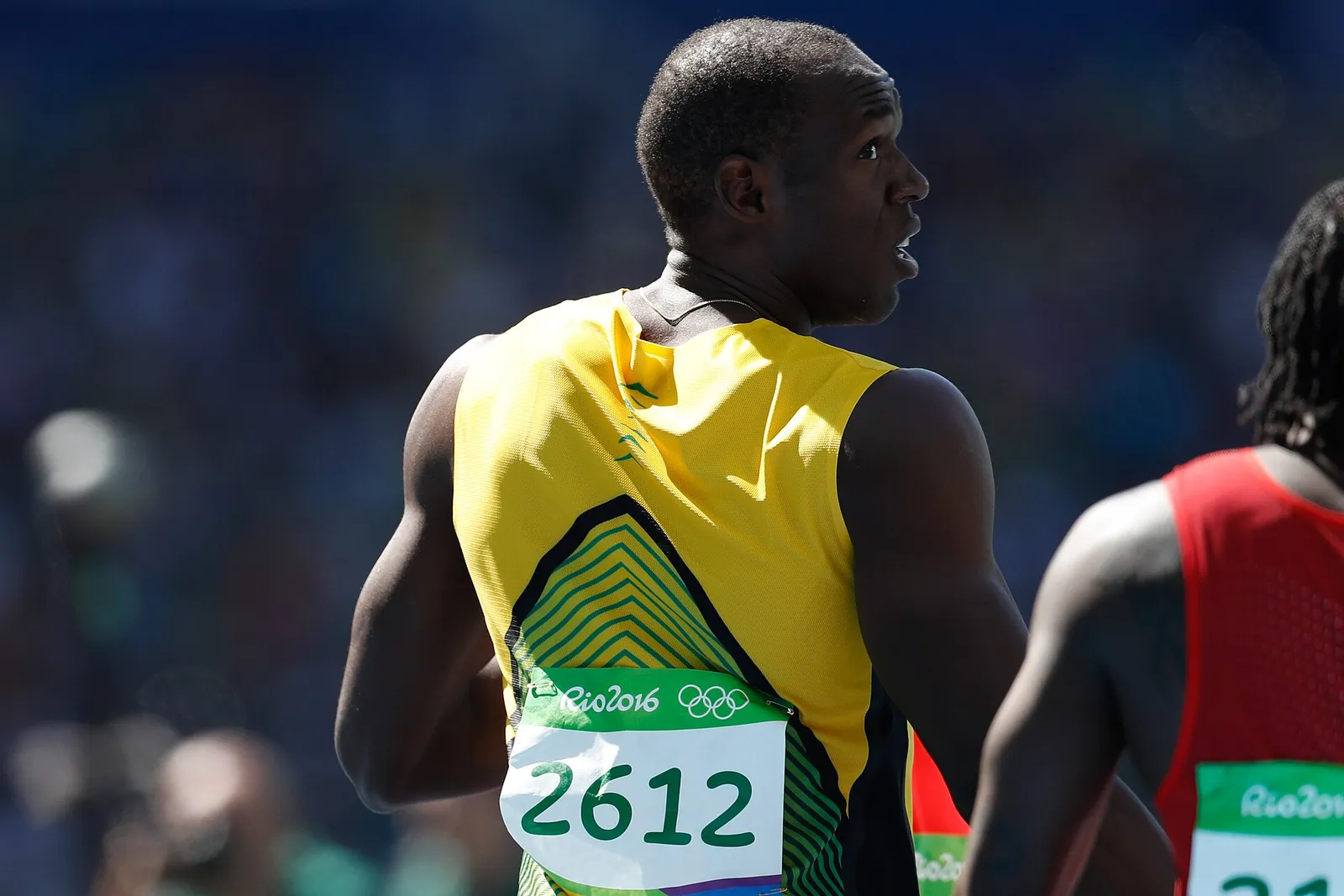 Usain Bolt running a 100m heat at the Rio Olympics in 2016