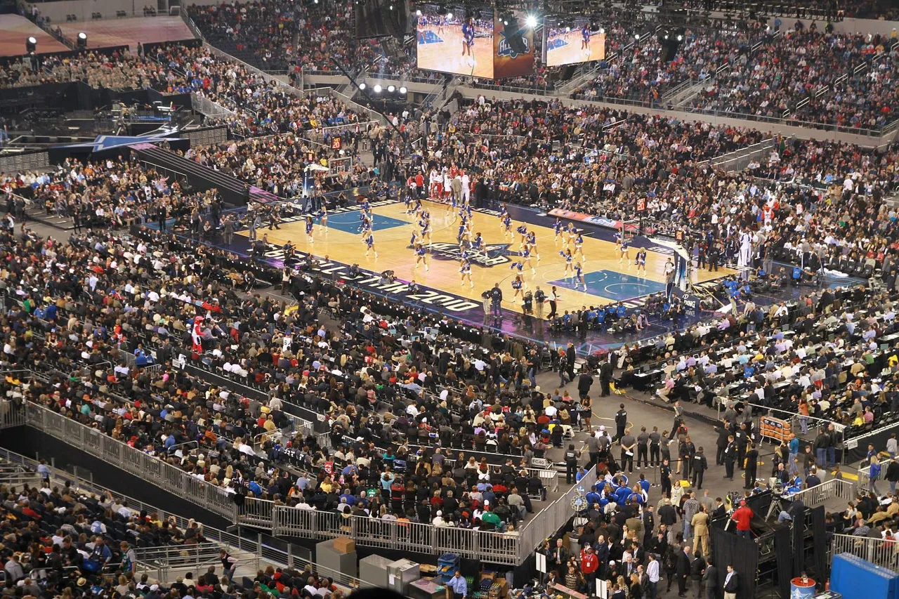 An NBA game in a packed arena