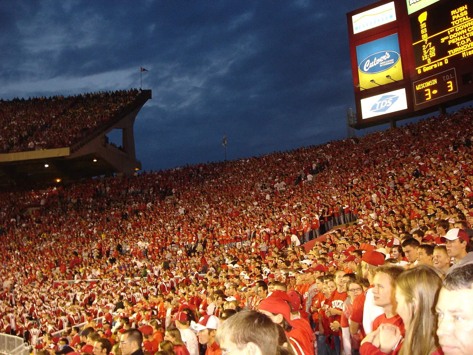 A crowd at an American college football stadium