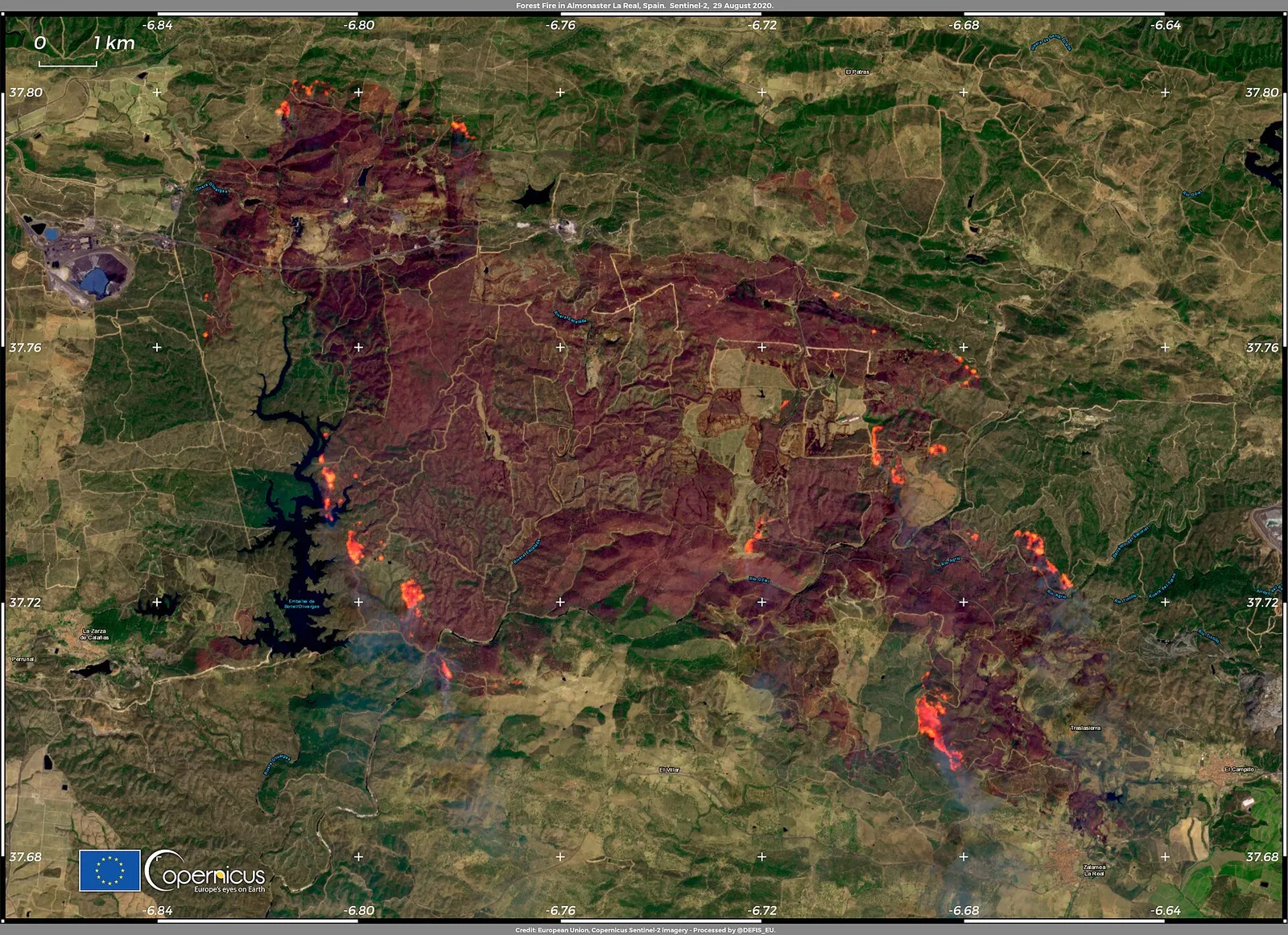 A wildfire in southern Spain seen from a satellite (Copernicus file image)