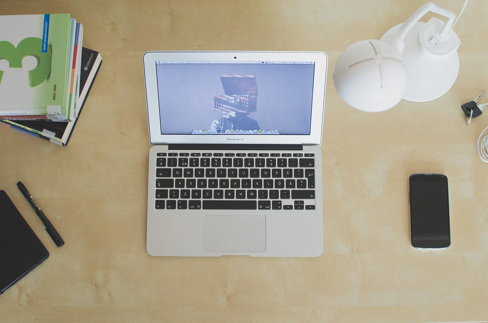 A laptop open on a desk