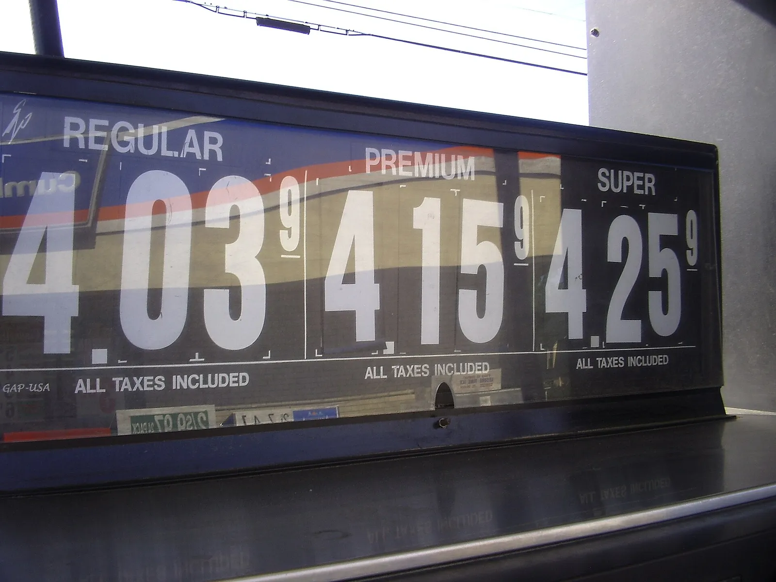 A gas station price sign in Lewiston, Maine