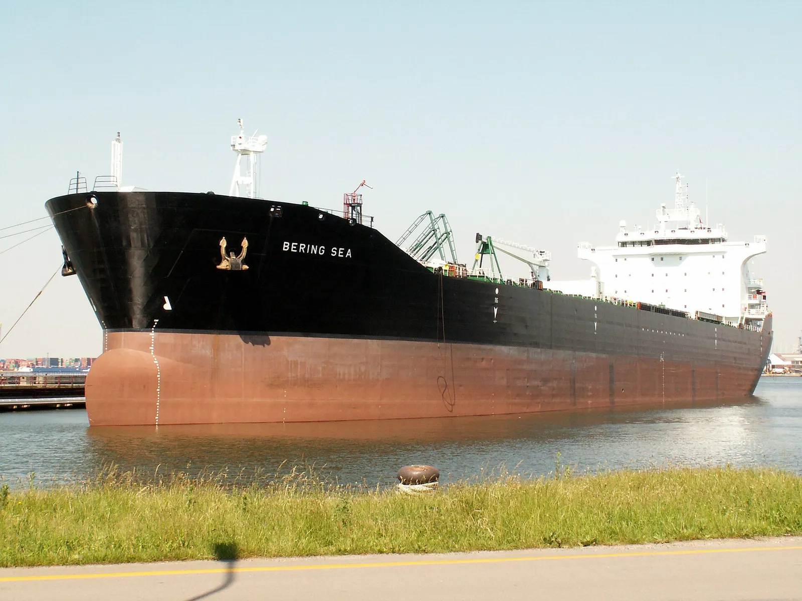 An oil tanker docked at the Port of Antwerp