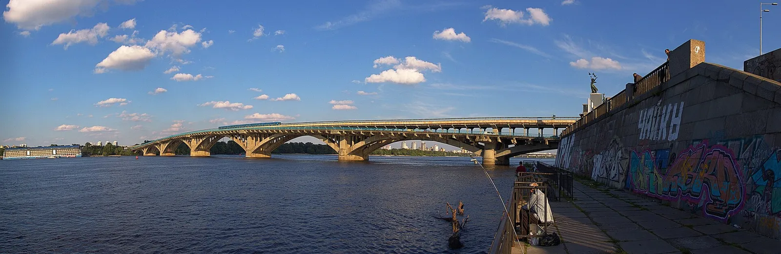 The Metro Bridge and the Dnipro waterfront in Kyiv