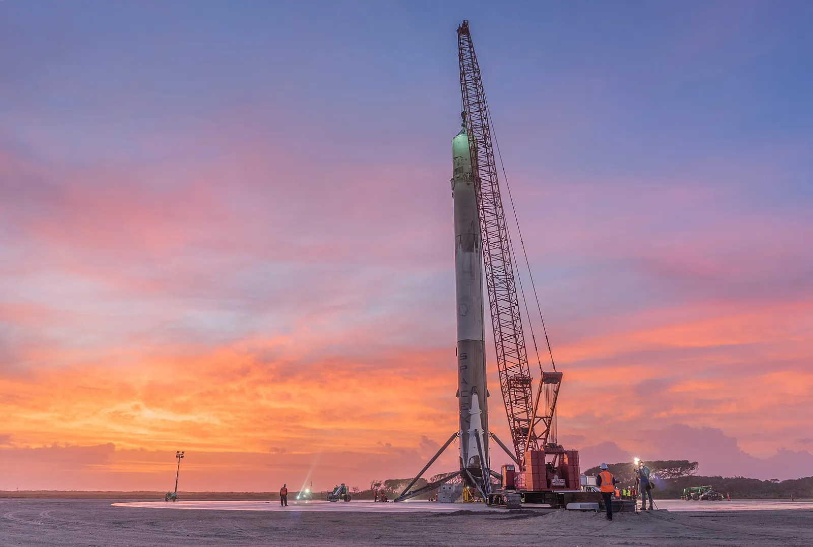 A recovered Falcon 9 first stage after a vertical landing