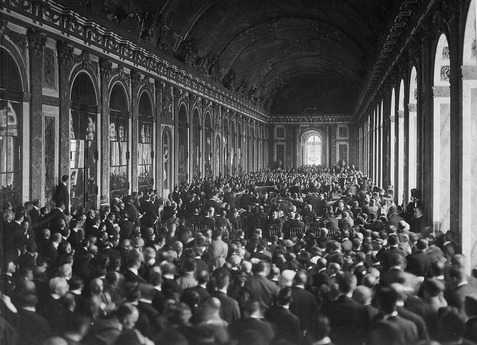The signing of the Treaty of Versailles in the Hall of Mirrors, 1919