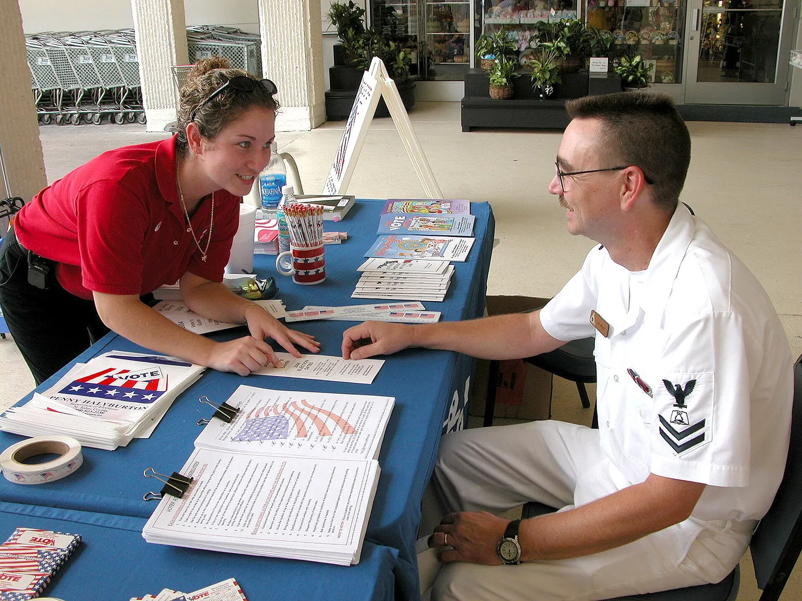 A voter registration desk