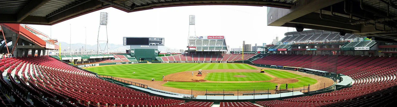 A baseball stadium during a game