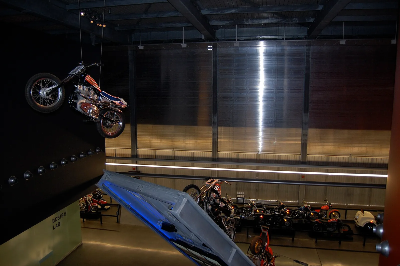 An Evel Knievel motorcycle on display at the Harley-Davidson Museum