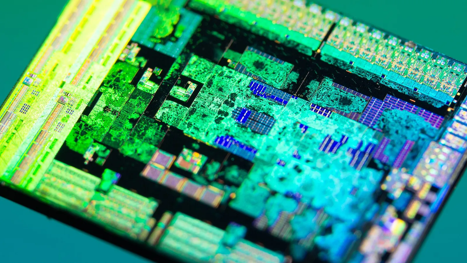 A processor die photographed close up