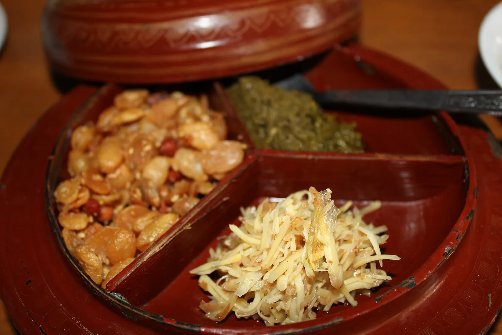 A Burmese pickled tea and ginger salad