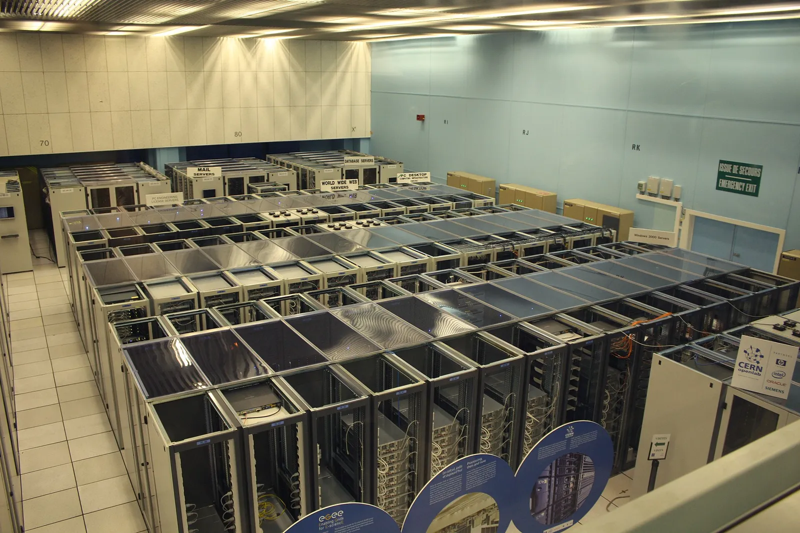 Rows of servers in a large data centre