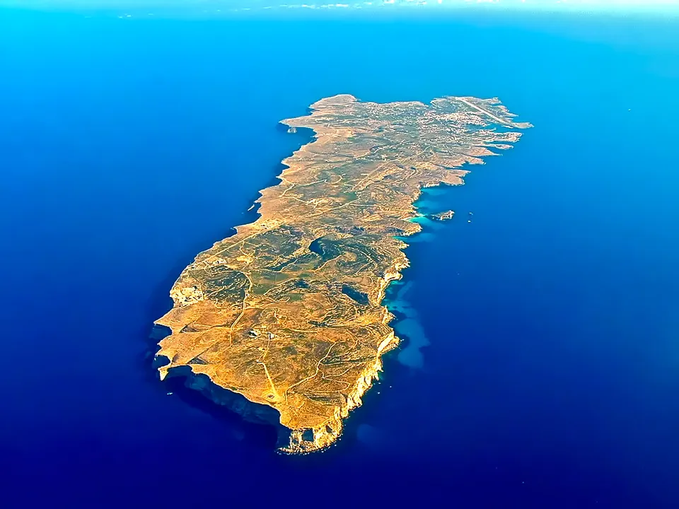 The coastline of Lampedusa, Italy's southernmost island in the Mediterranean