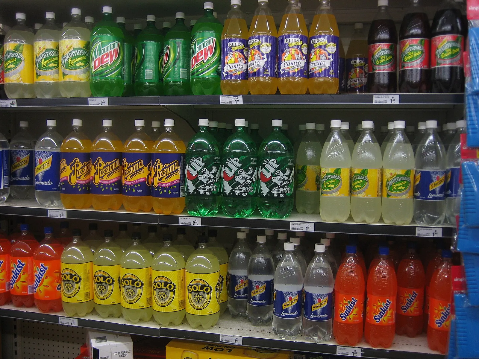 Soft drinks on a store shelf