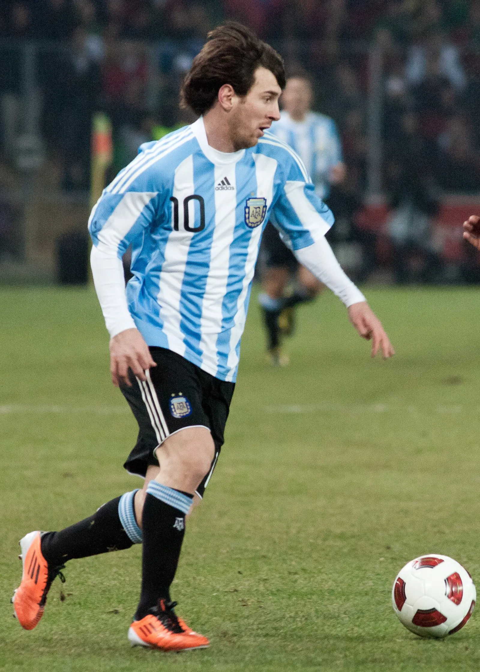 Lionel Messi playing for Argentina