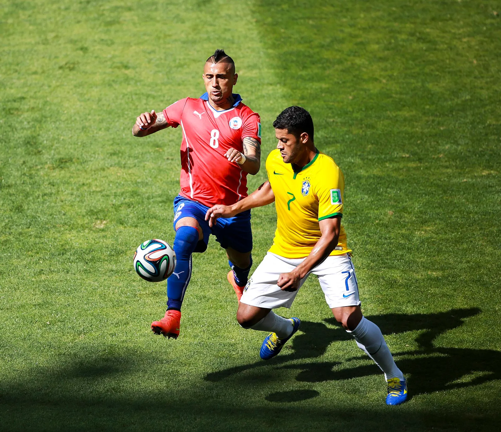 A football in play during an international match