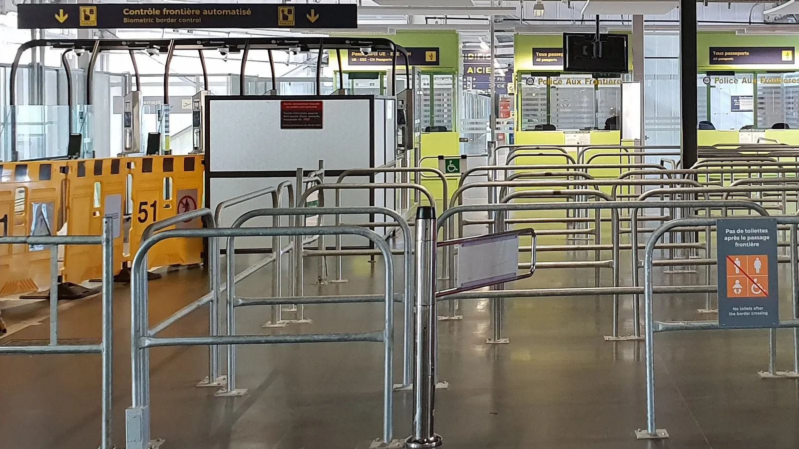 Border control booths at Marseille Provence Airport in France