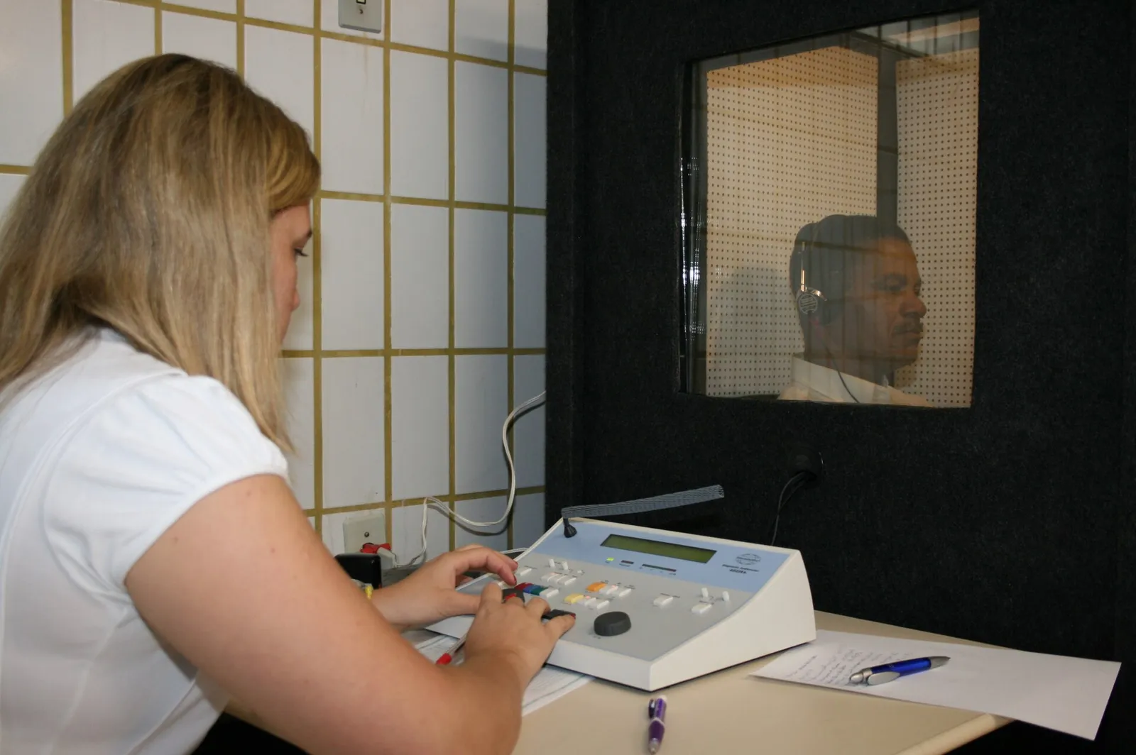 A hearing examination being carried out