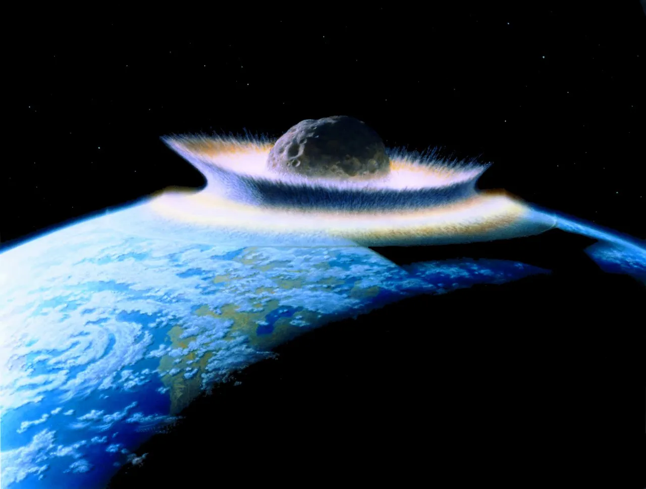 An artist's illustration of an asteroid striking the early Earth