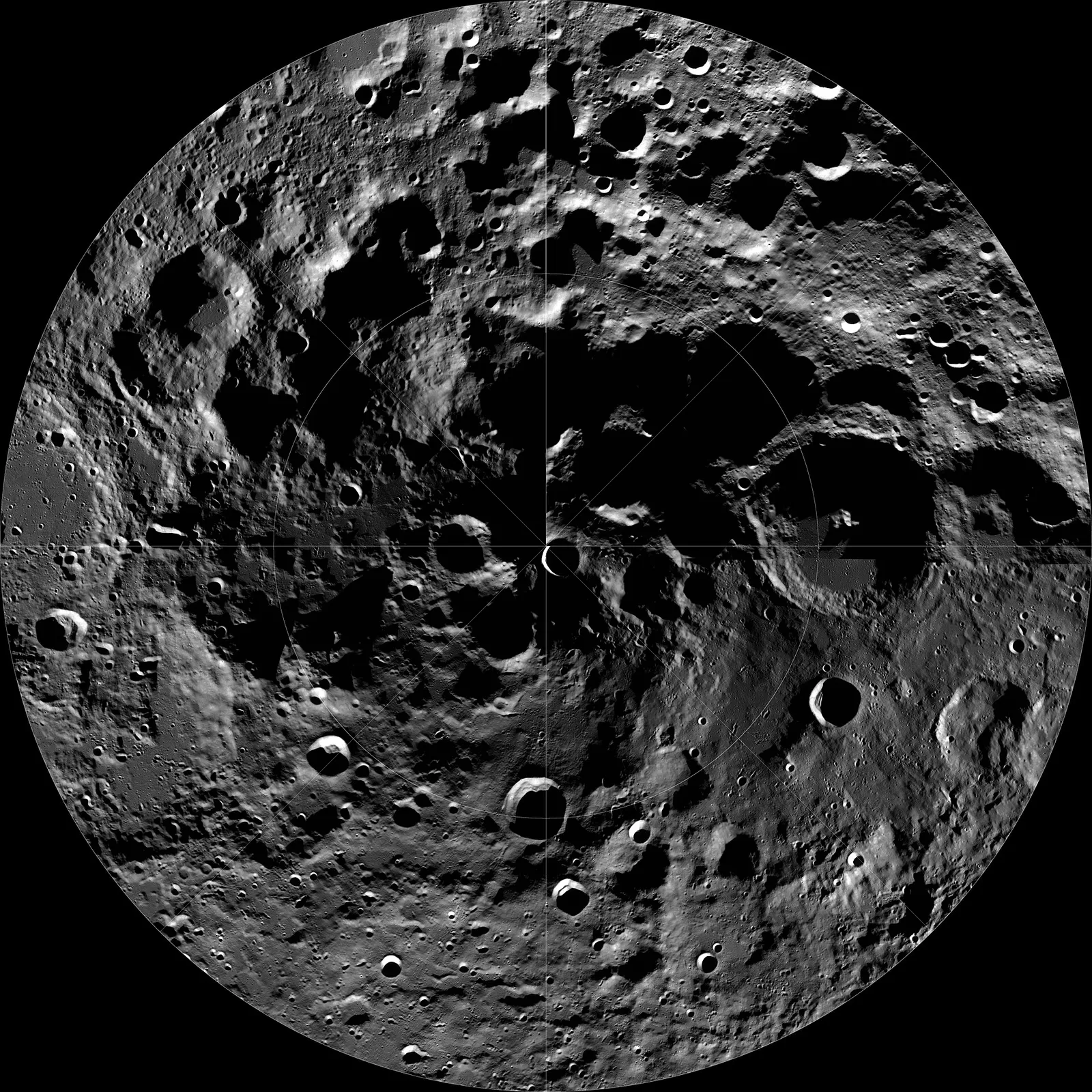 A mosaic of the Moon's south polar region assembled from Lunar Reconnaissance Orbiter images