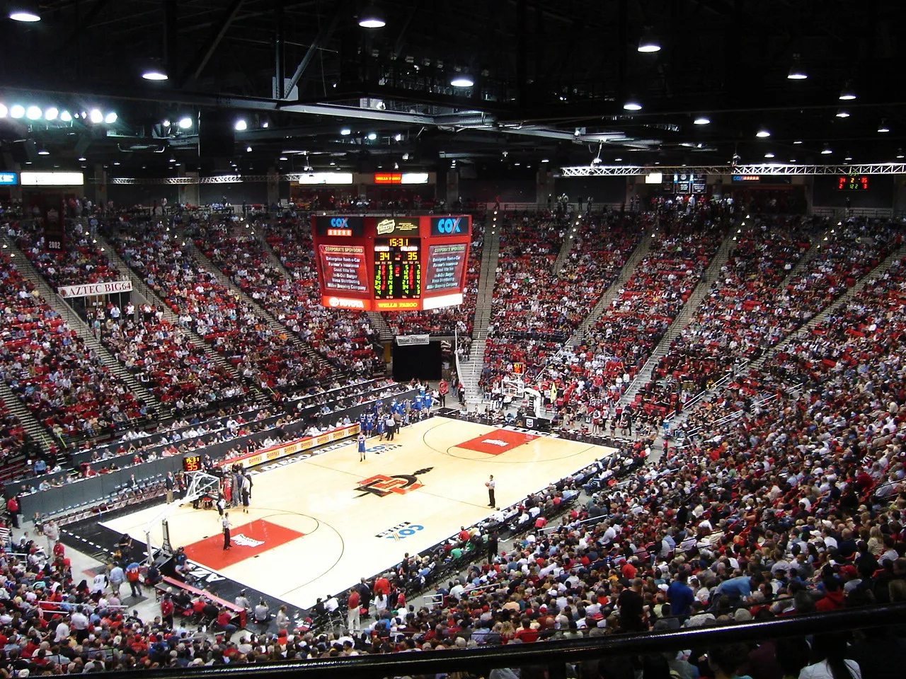 The interior of a basketball arena