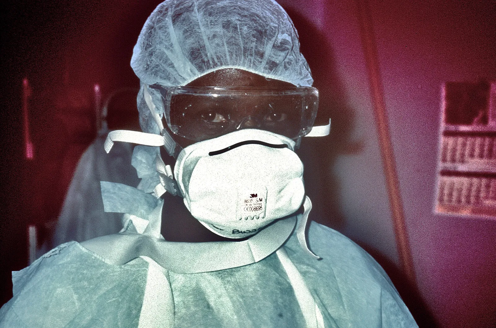 A nurse in protective equipment during the 1995 Ebola outbreak in Kikwit, in what is now the Democratic Republic of the Congo