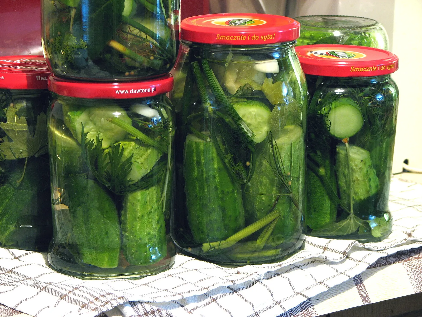 Jars of pickled cucumbers
