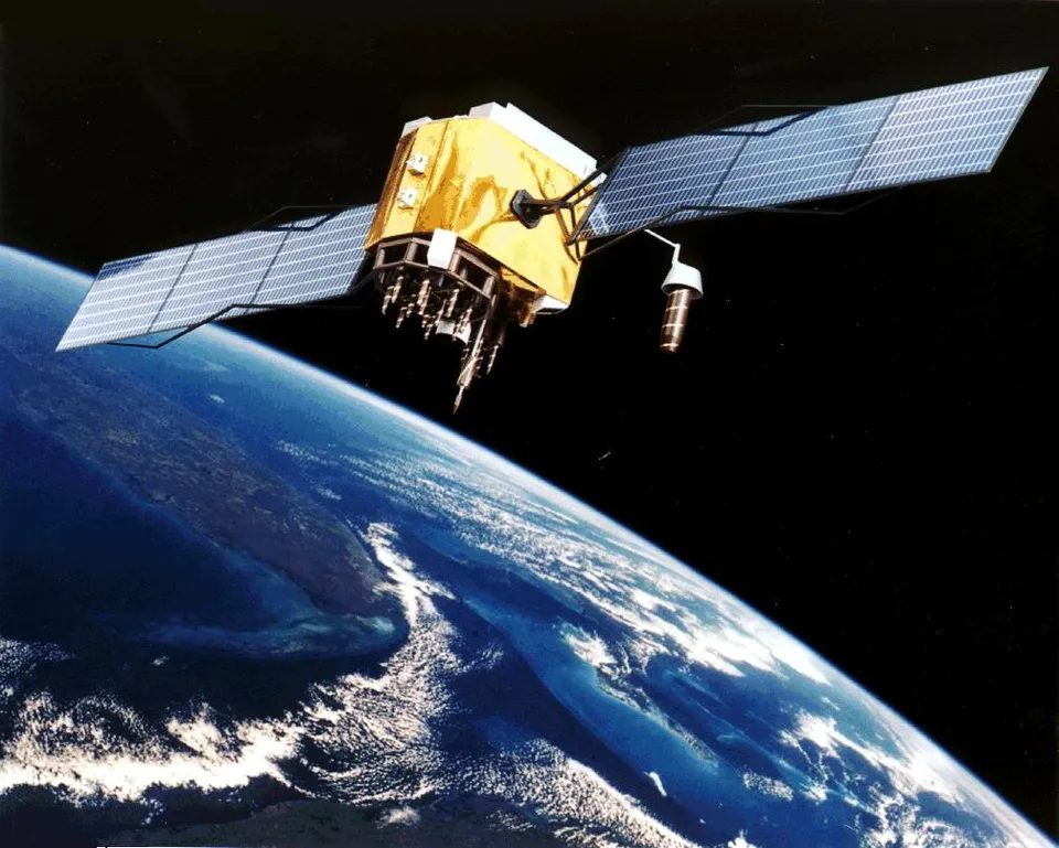 An artist's rendering of a GPS satellite in orbit