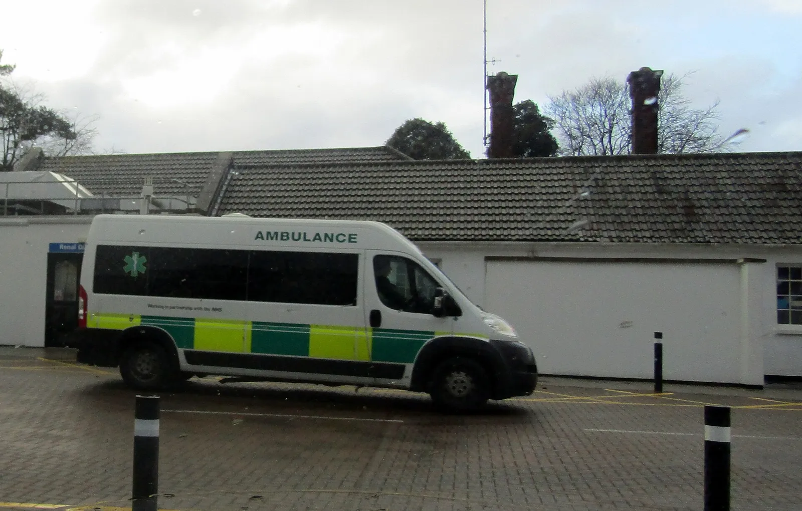 An NHS ambulance outside a hospital in England